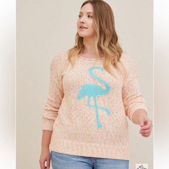 Marled Cotton Flamingo Pink Blue Sweater - Torrid size 00 (equal to size 10) - Picture 1 of 8